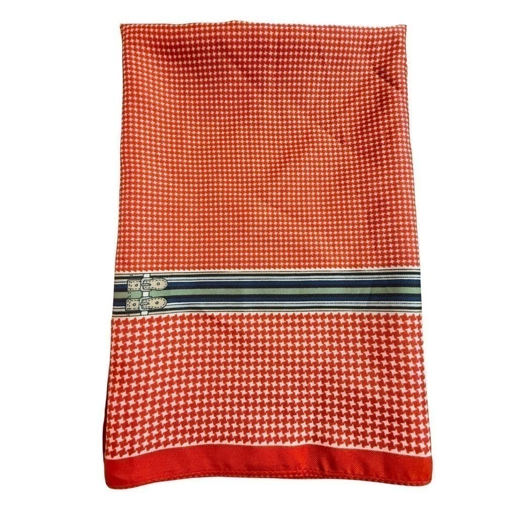 Vintage Houndstooth Square Scarf 23 inch Red White Green Navy